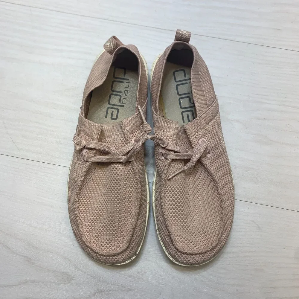 Hey Dude Wendy Halo Loafer Shoes Womens Size 8 Pink Elastic Laces Comfort Casual